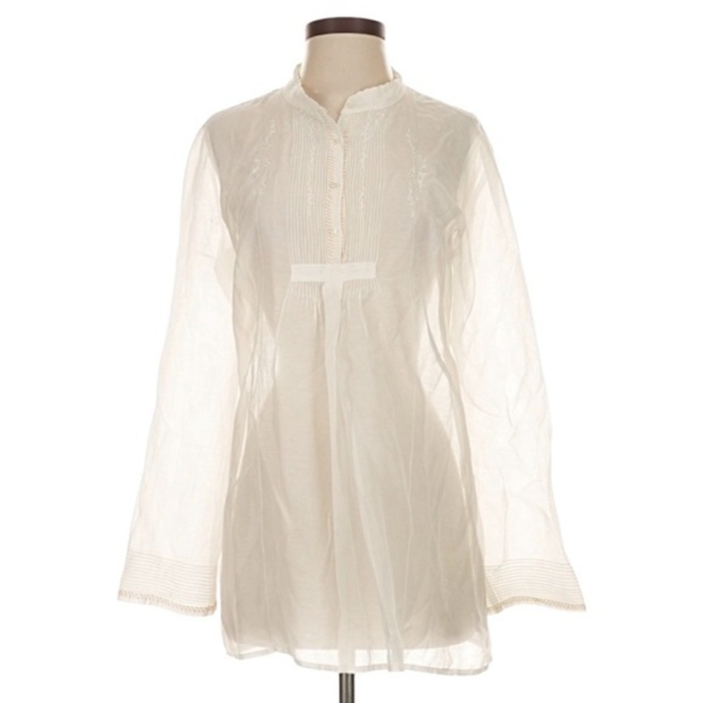 Pete & Greta Johnny Was Silk Blend Embroidered Tunic Long Sleeve Blouse Sheer S